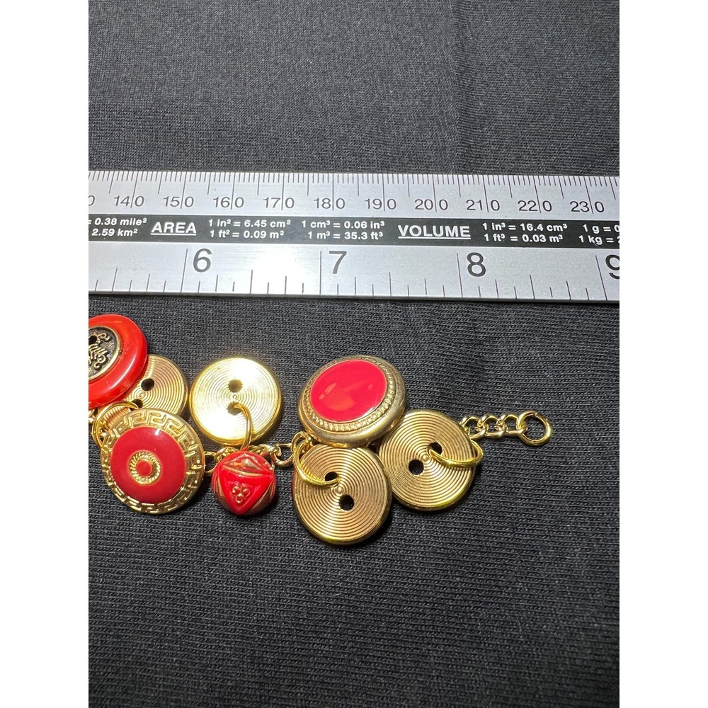 Vintage Button Charm Bracelet: Gold and Red Buttons - 8 Inch - Picture 9 of 9
